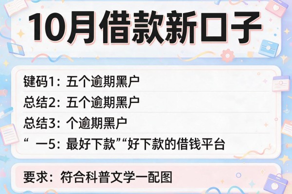 10月借款新口子，总结五个逾期黑户最好下款的借钱平台