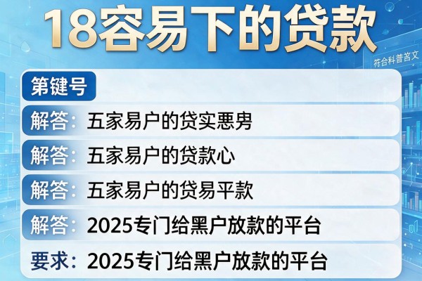 18容易下的贷款，解答五家2025专门给黑户放款的平台