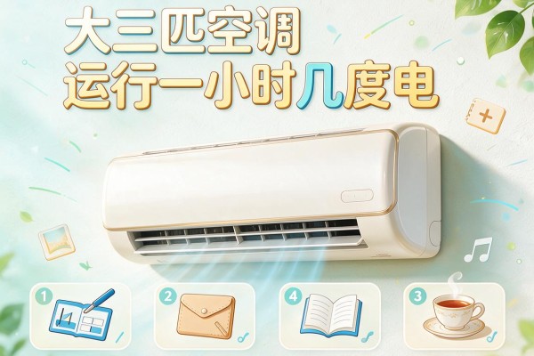 大三匹空调运行一小时几度电